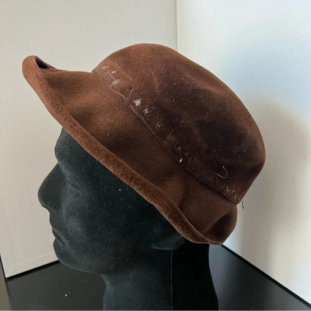 Vintage Flechats Roos Bros Ladies Brown Fedora Bucket Hat Size 22 1/2